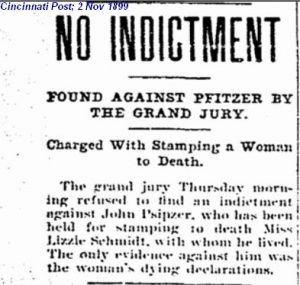 Lizzie Schmidt- no indictment of killer - Cincinnati Post- 2 Nov 1899
